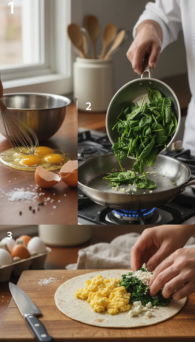 Step-by-Step High Heat Execution for Meal Prep Breakfast Spinach Feta Wrap (Easy Starbucks Copycat)