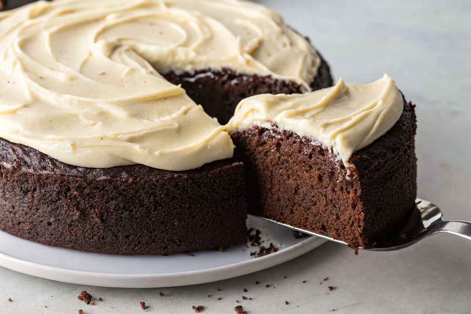 Perfectly seared Chocolate Guinness Cake served professional style