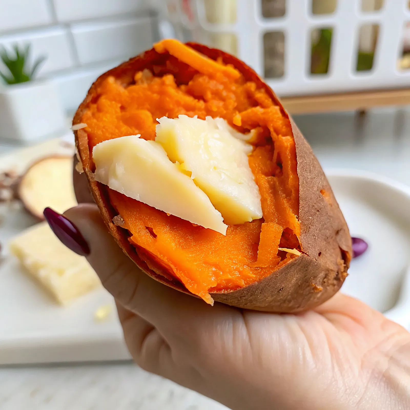 Perfectly seared Viral Sweet Potato with Cheese served professional style
