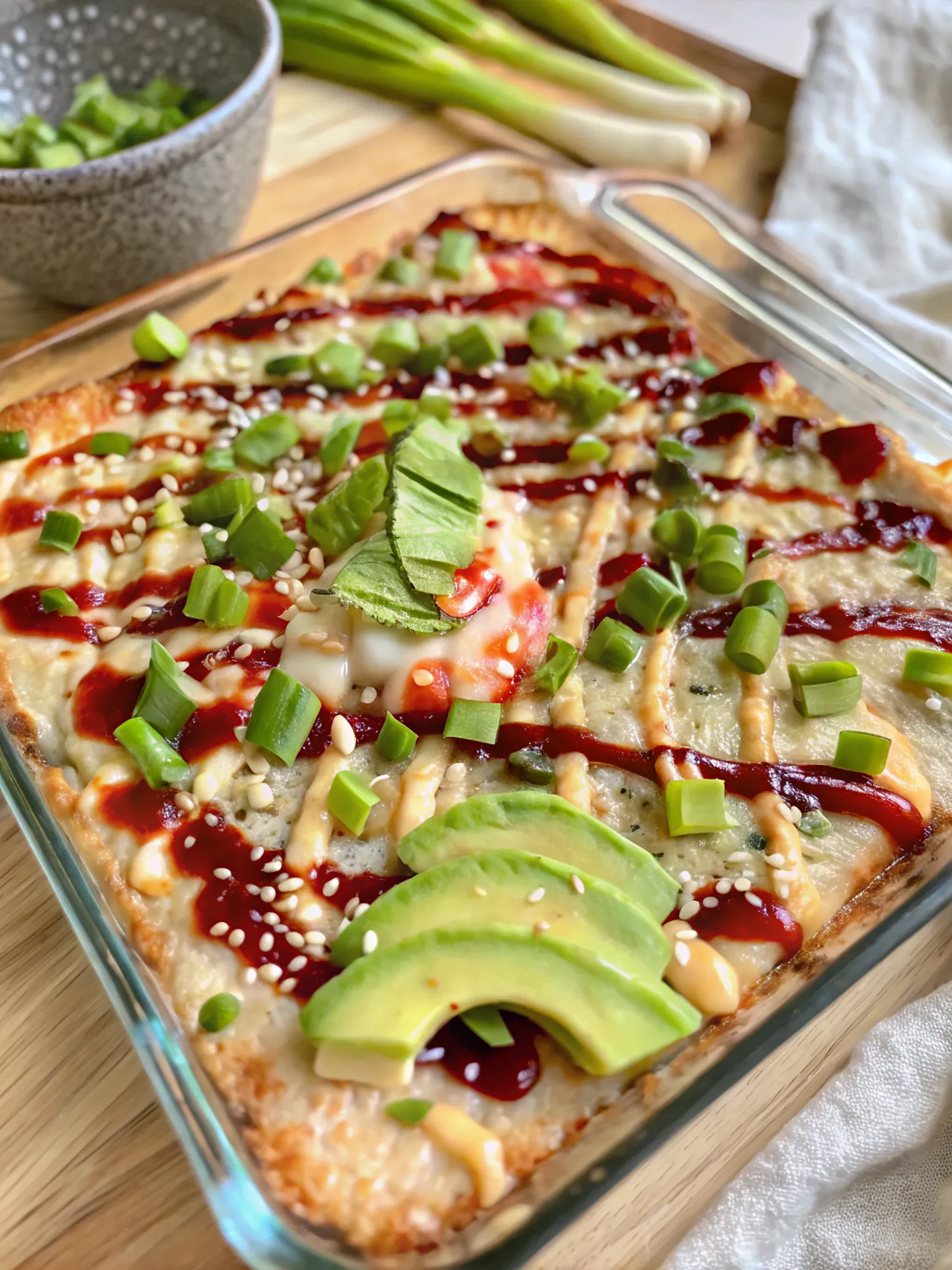 Perfectly seared Spicy Tuna Sushi Bake served professional style