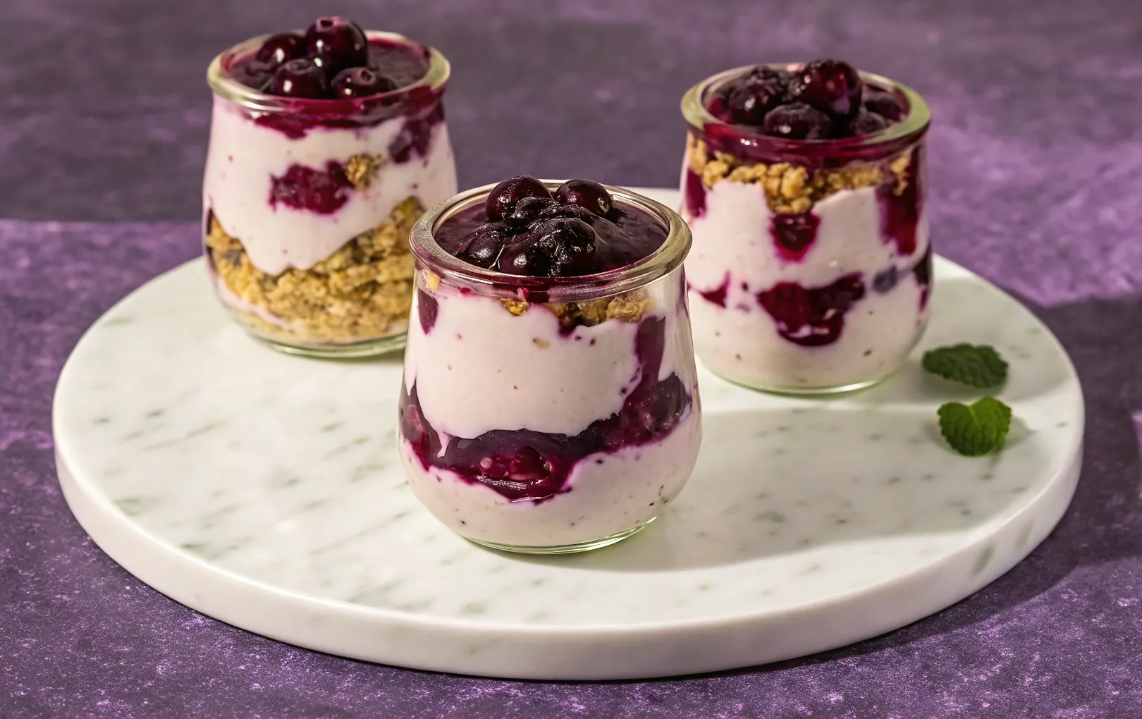 Black Currant Cheesecake Mousse - 15-Minute No-Bake Dessert 4 Perfectly seared Black Currant Cheesecake Mousse served professional style