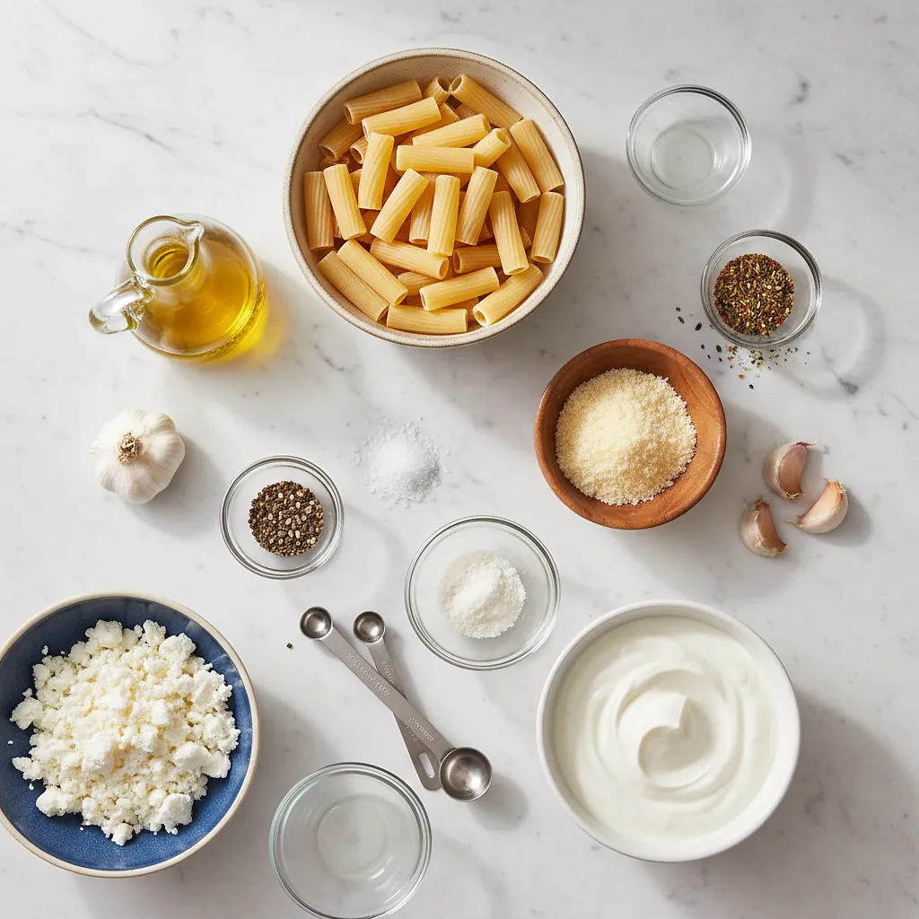 Pasta Chips (Viral TikTok Recipe) ingredients organized for rapid prep on a dark wood board