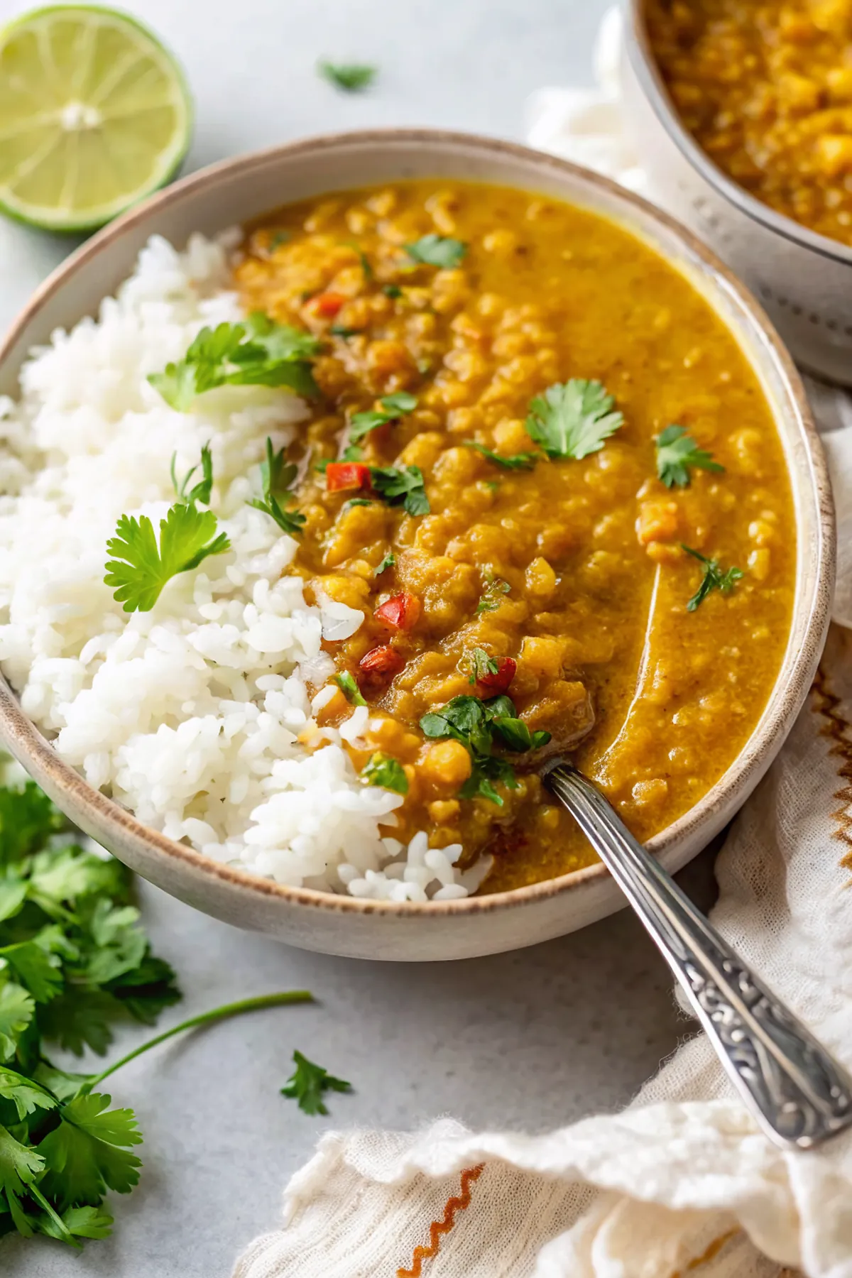 Perfectly seared Lentil Curry served professional style