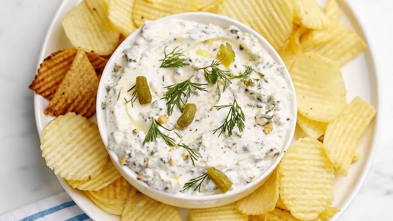 Perfectly seared Easy, Crunchy Pickle Dip served professional style