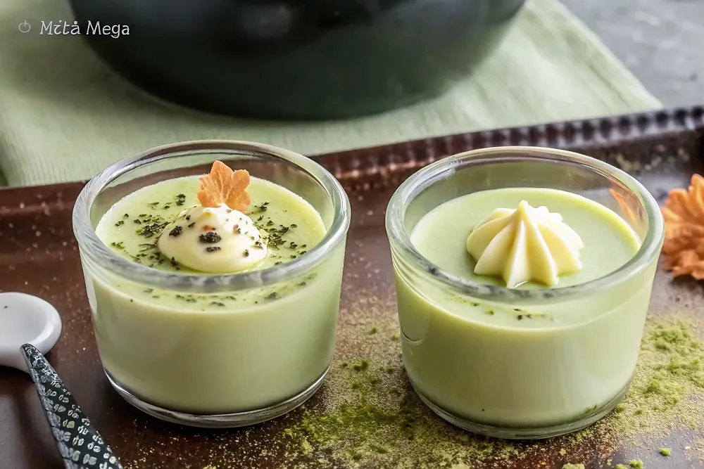 Perfectly seared Matcha Panna Cotta served professional style