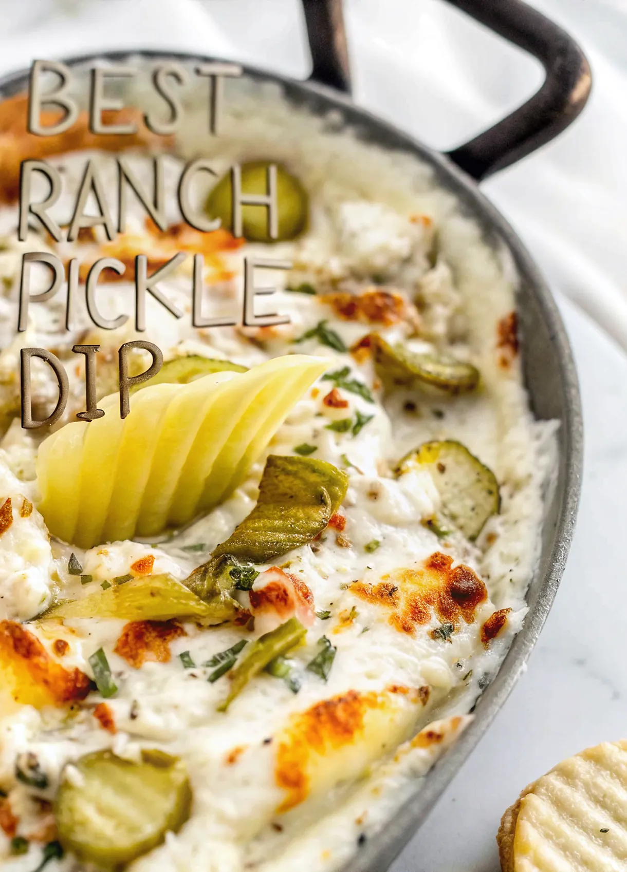 Perfectly seared Best Baked Ranch Pickle Dip served professional style