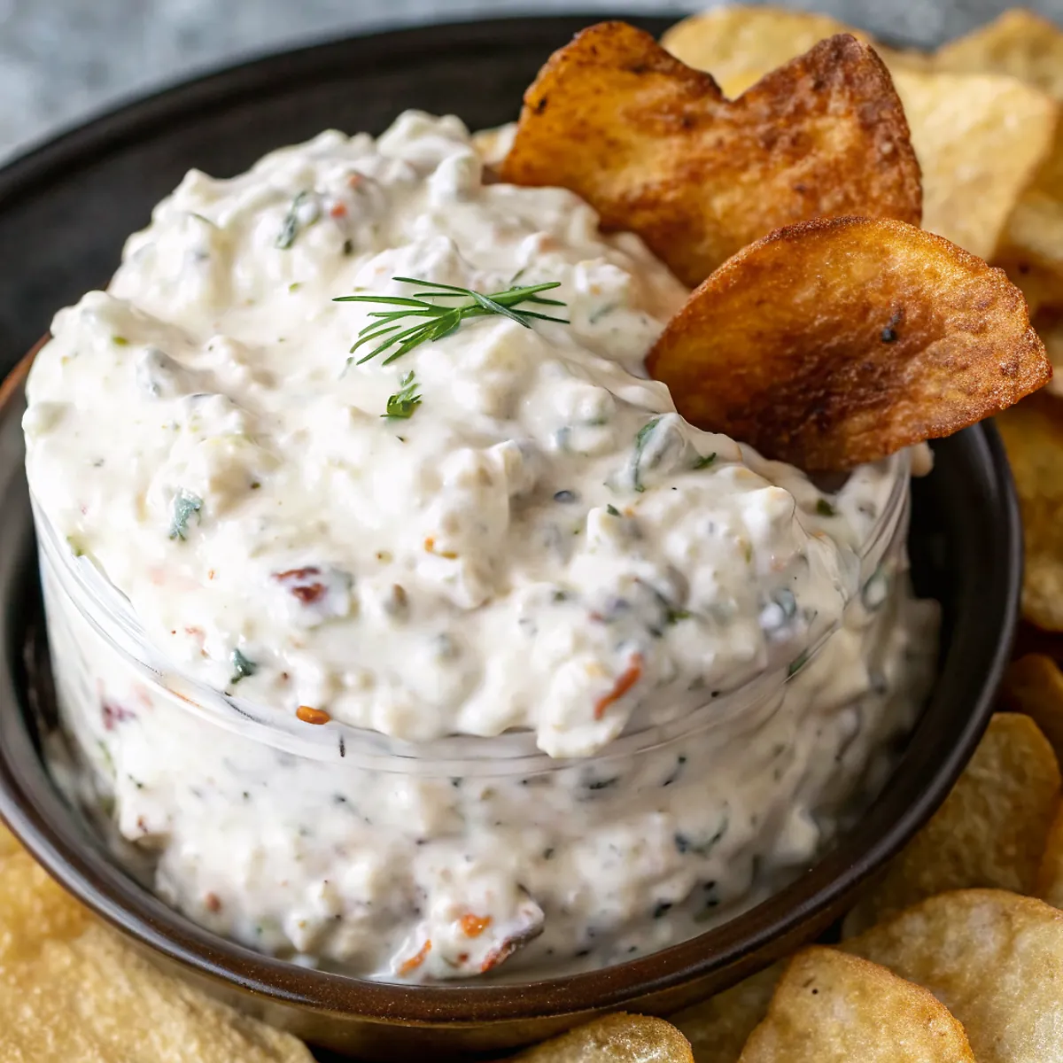 Perfectly seared Viral Dill Pickle Dip Recipe served professional style