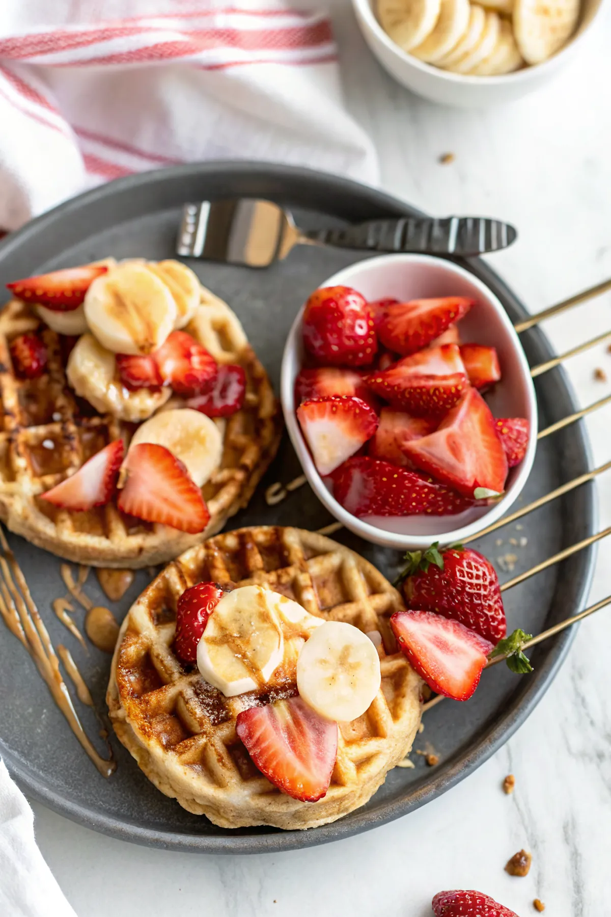 Perfectly seared Protein Waffles served professional style
