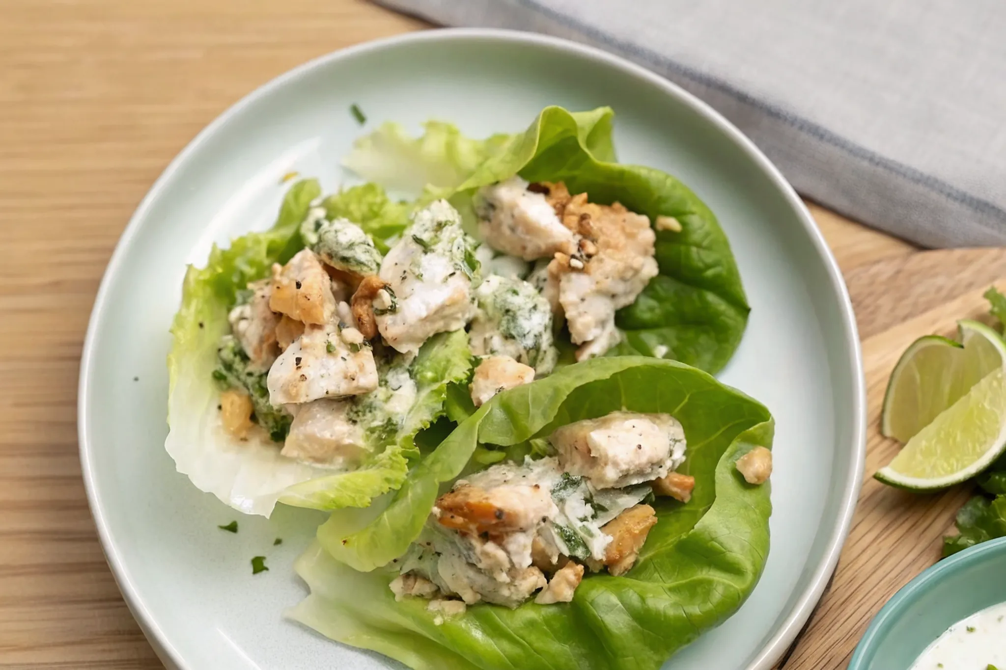 Perfectly seared Ranch Chicken Lettuce Cups served professional style