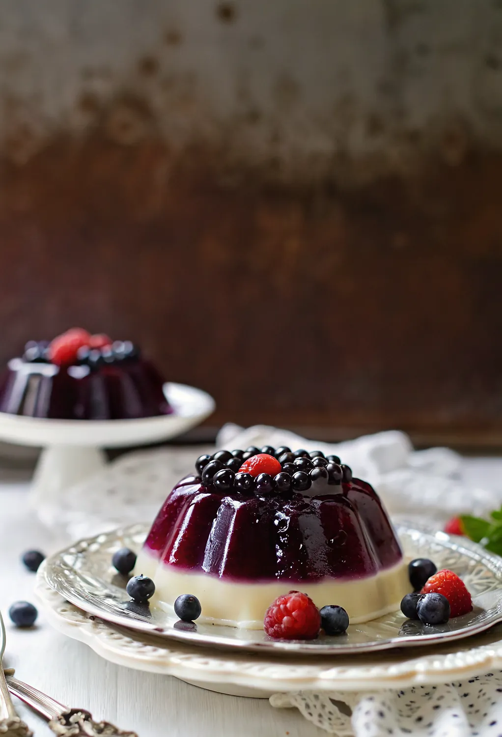 Perfectly seared Sparkling grape jelly pannacotta served professional style