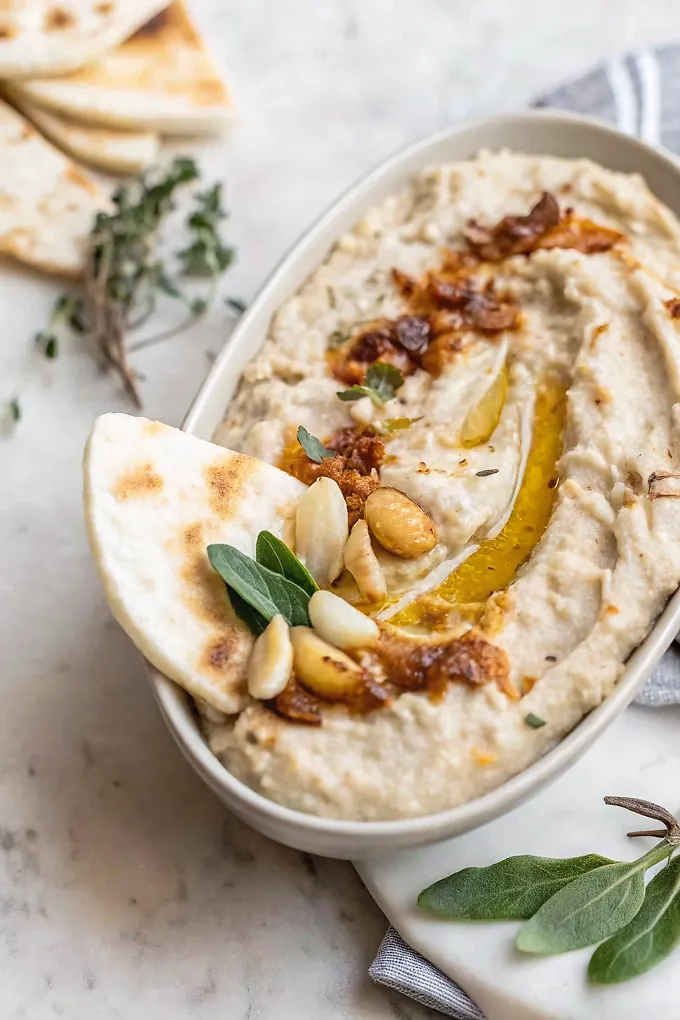 Perfectly seared Caramelized Onion White Bean Dip served professional style