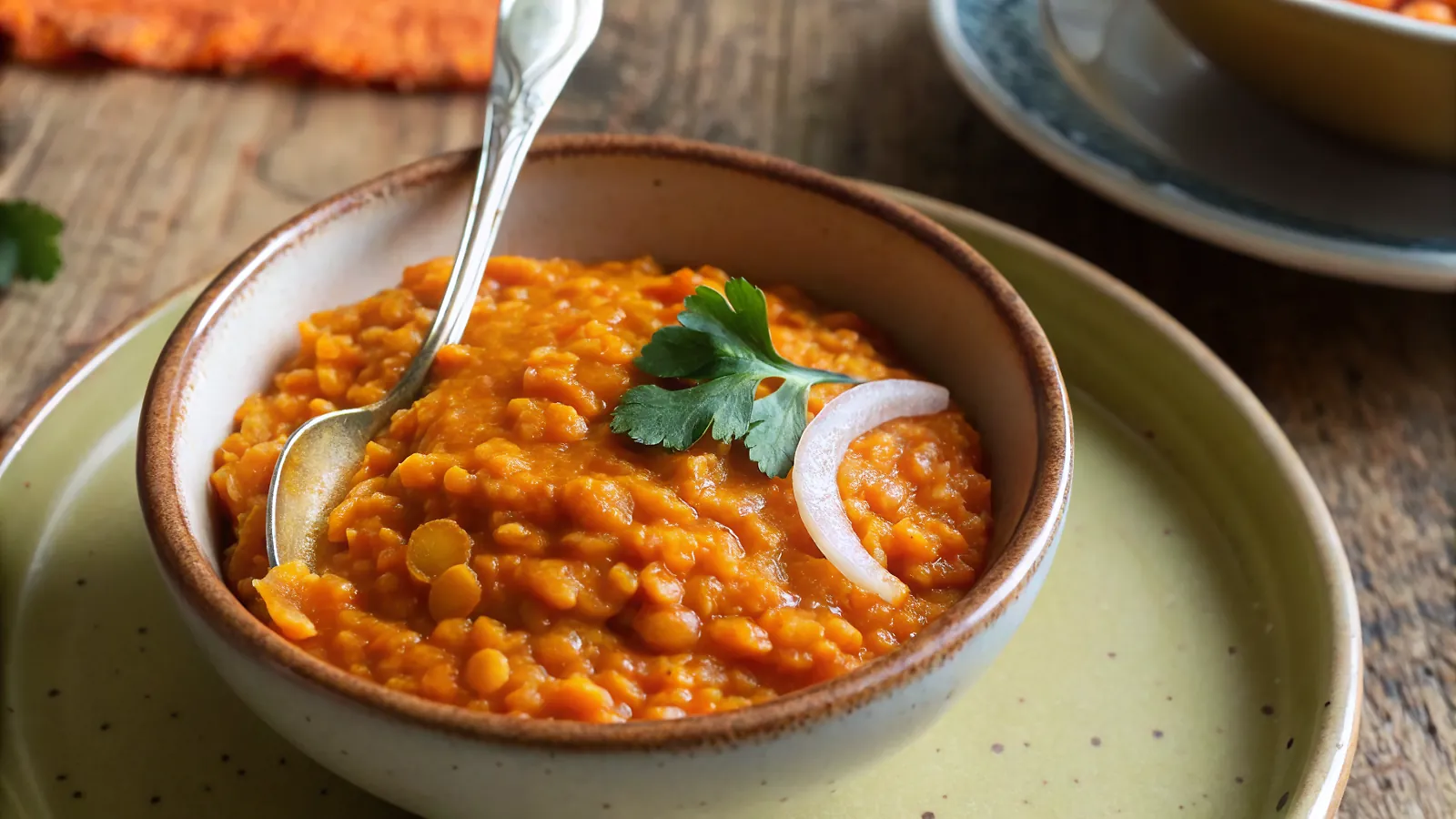 Perfectly seared Masoor Dal (Spiced Red Lentils) served professional style