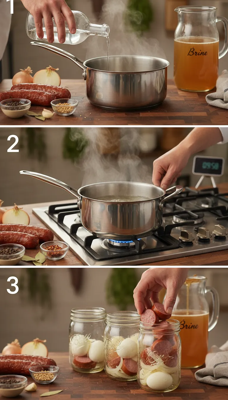 Step-by-Step High Heat Execution for Pickled Eggs and Sausage