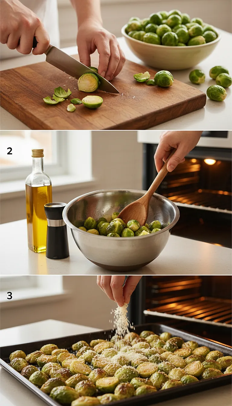 Step-by-Step High Heat Execution for CRISPY Parmesan Roasted Brussels Sprouts