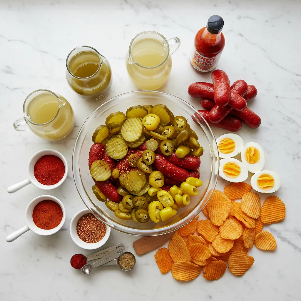 Viral TikTok Spicy Bowl ingredients organized for rapid prep on a dark wood board