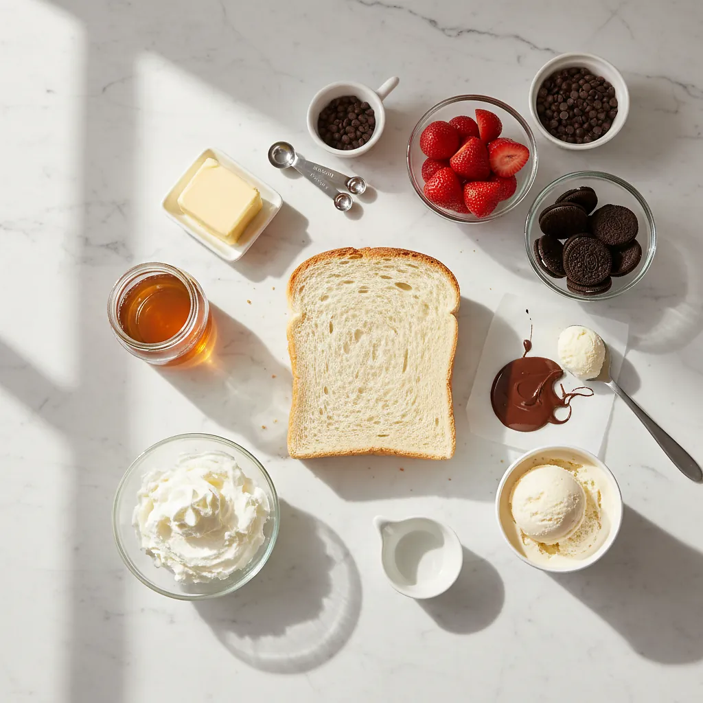 Shibuya Honey Toast ingredients organized for rapid prep on a dark wood board