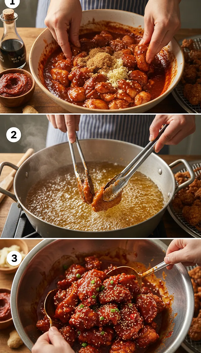 Step-by-Step High Heat Execution for Sweet, sour, & spicy Korean fried chicken (Yangnyeom-tongdak)