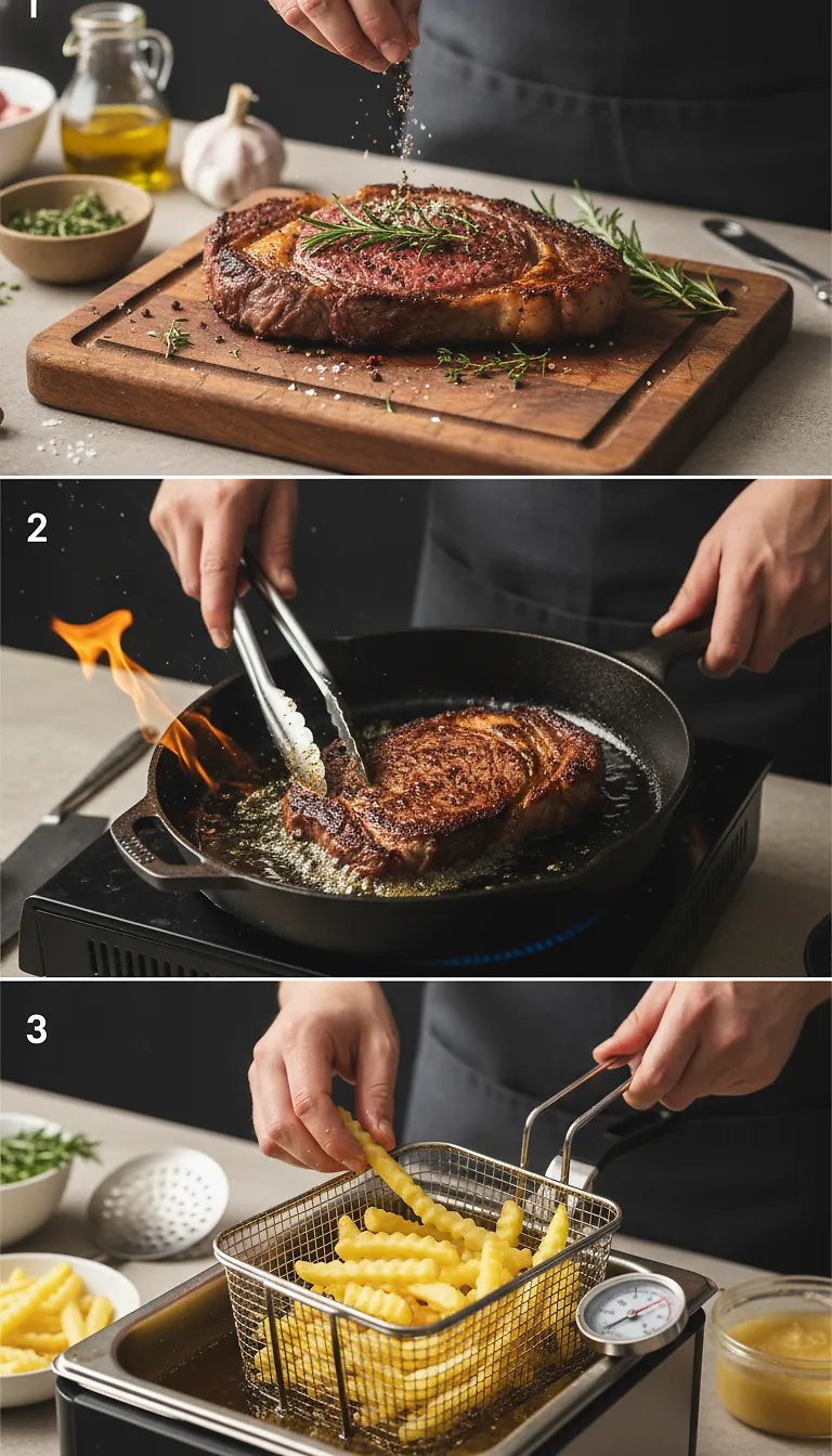 Step-by-Step High Heat Execution for Grilled Ribeye with Beef Tallow Fries