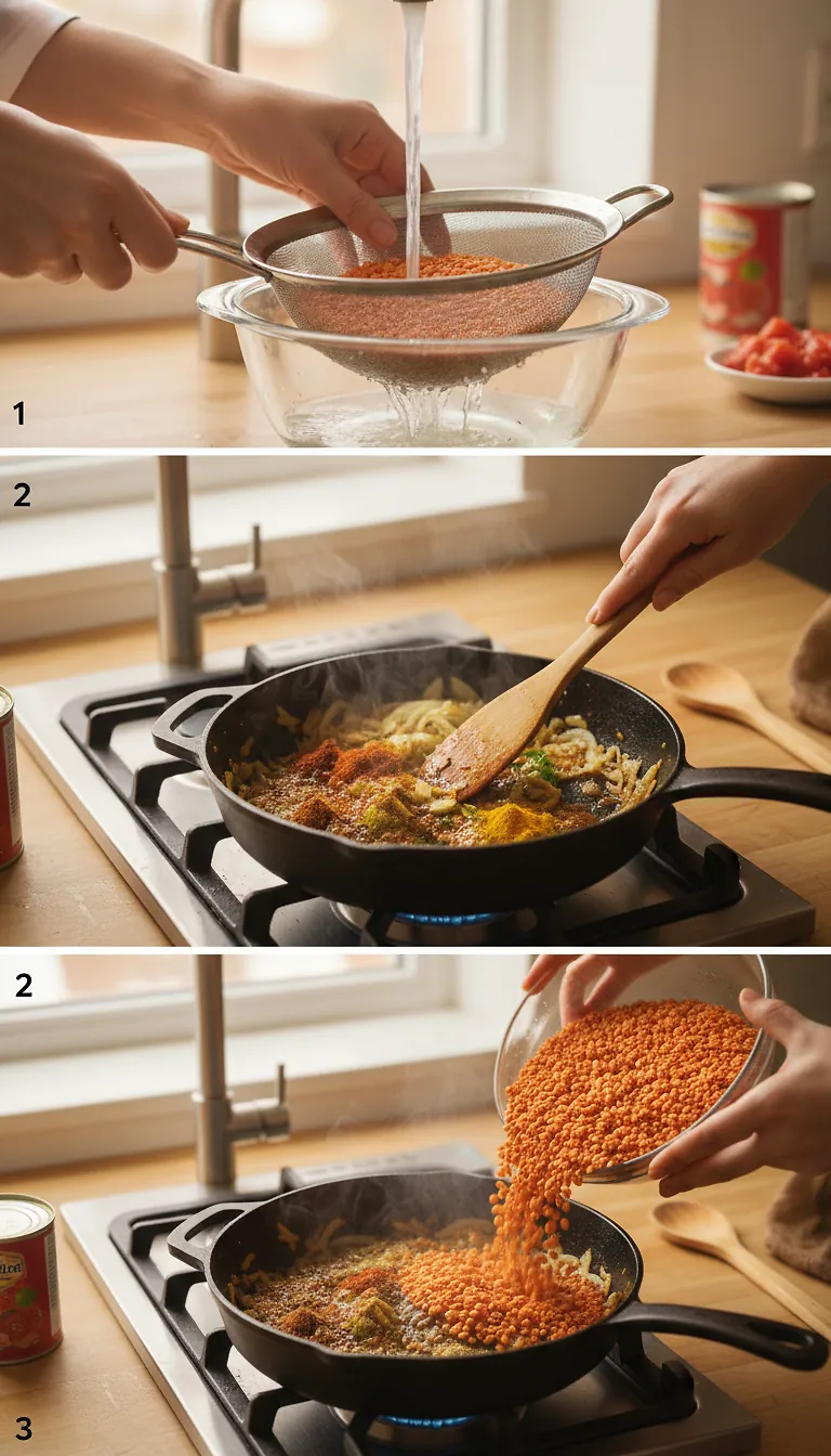 Step-by-Step High Heat Execution for Masoor Dal (Spiced Red Lentils)