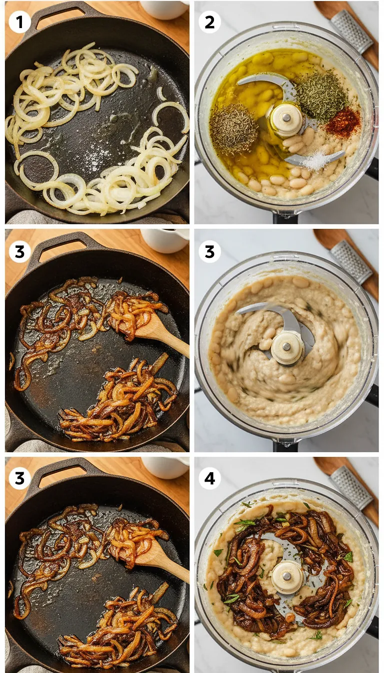 Step-by-Step High Heat Execution for Caramelized Onion White Bean Dip