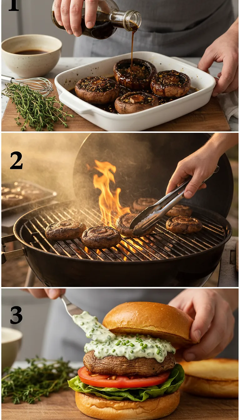 Step-by-Step High Heat Execution for Grilled Portobello Burger (with Garlic-Chive Aioli)