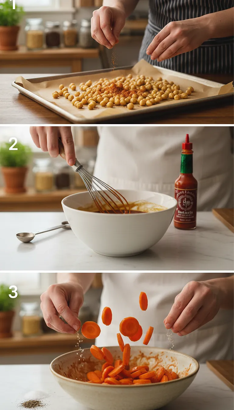 Step-by-Step High Heat Execution for Spicy maple roast carrots with crispy chickpeas and yogurt sauce