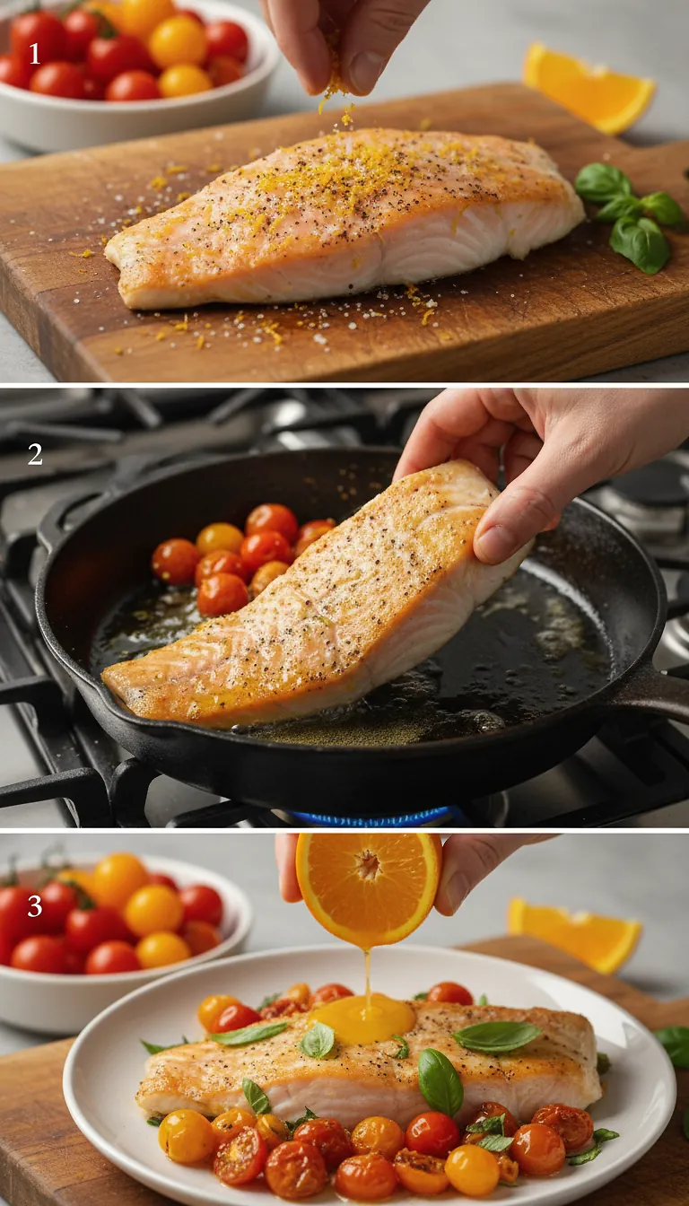 Step-by-Step High Heat Execution for Orange Arctic Char with Burst Cherry Tomatoes