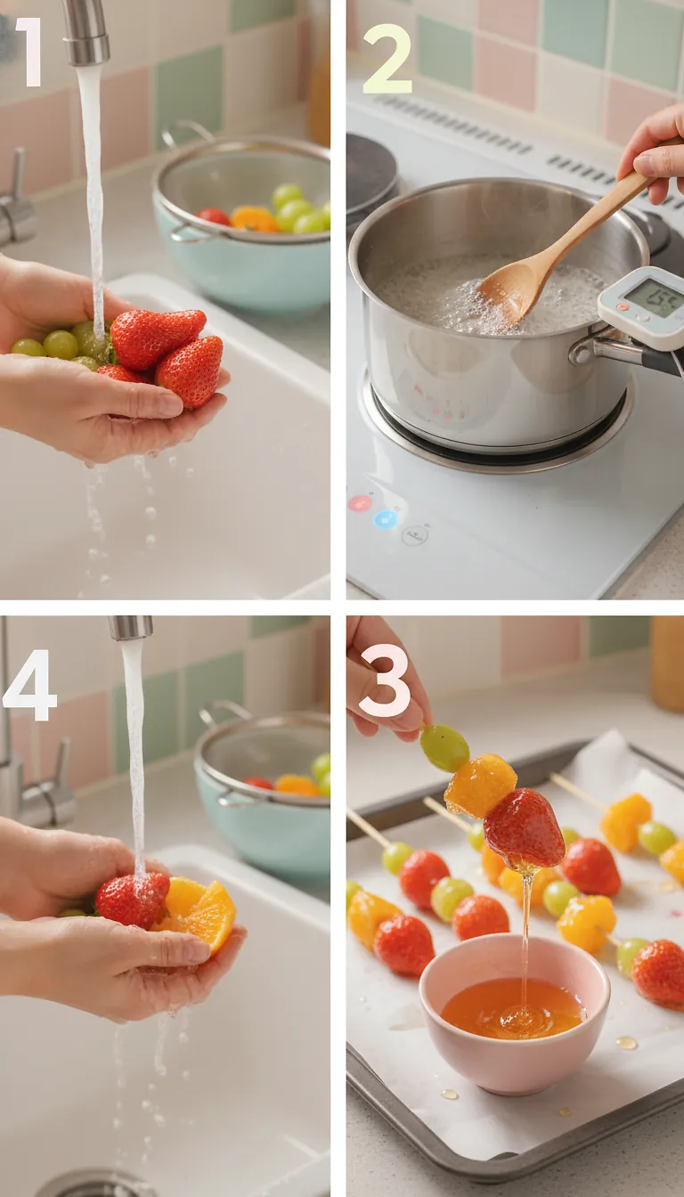 Step-by-Step High Heat Execution for Tanghulu Recipe (Candied Fruits)