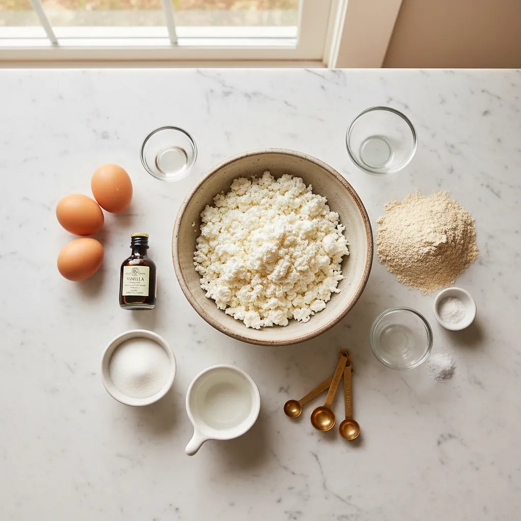Protein Waffles ingredients organized for rapid prep on a dark wood board