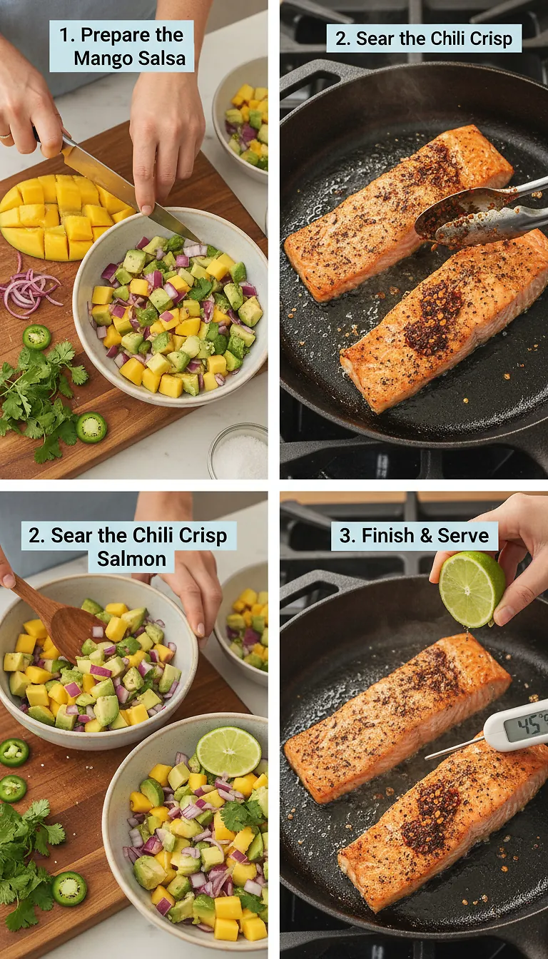 Step-by-Step High Heat Execution for Chili Crisp Salmon Bowl with Avocado Mango Salsa
