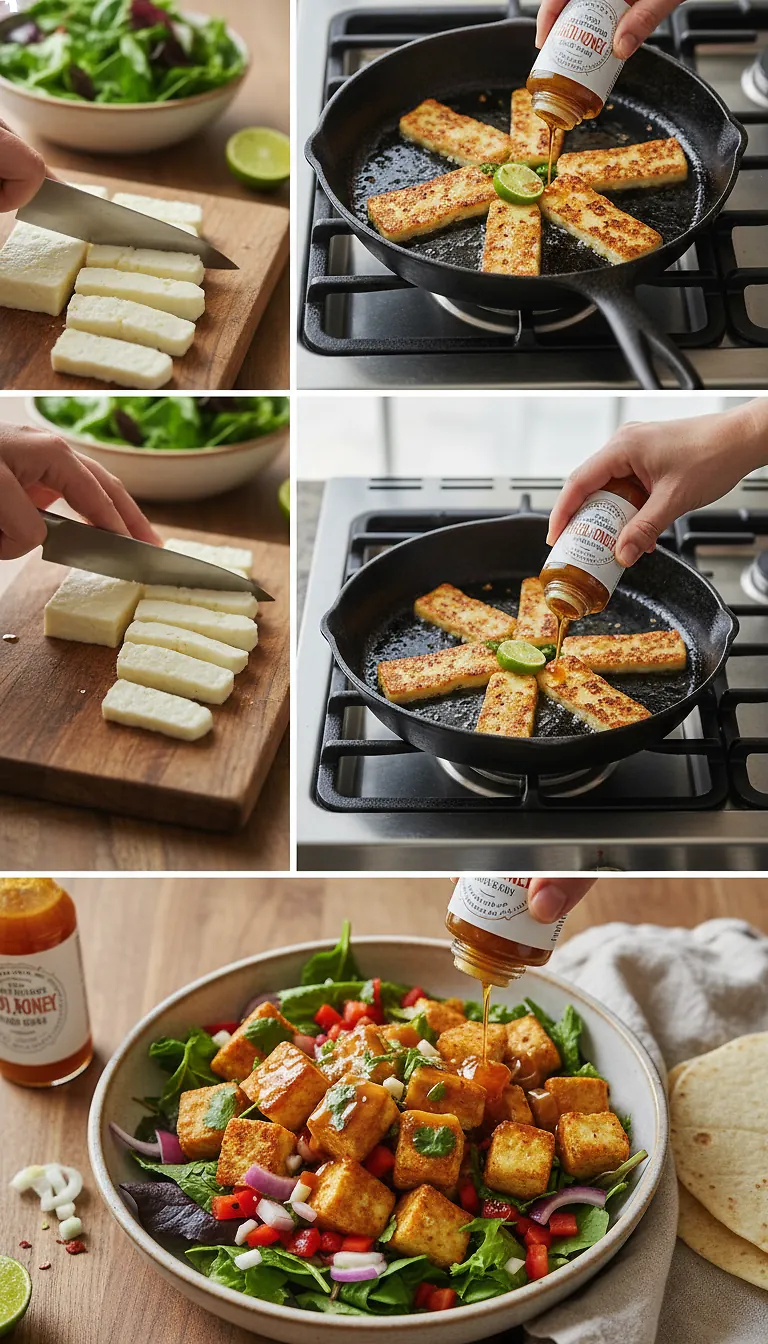 Step-by-Step High Heat Execution for Hot Honey Halloumi Tacos