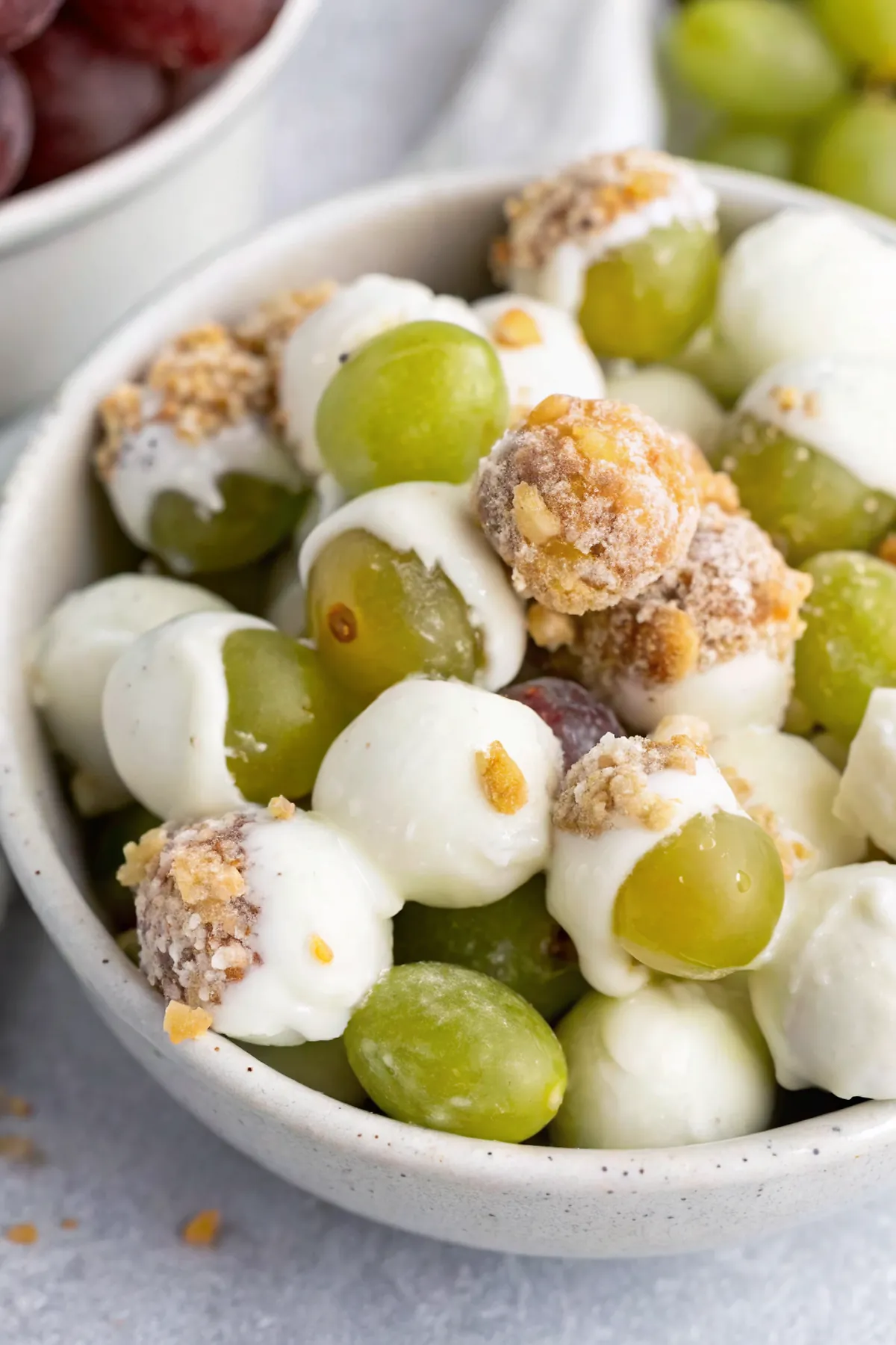 Perfectly seared Frozen Yogurt-Covered Grapes served professional style
