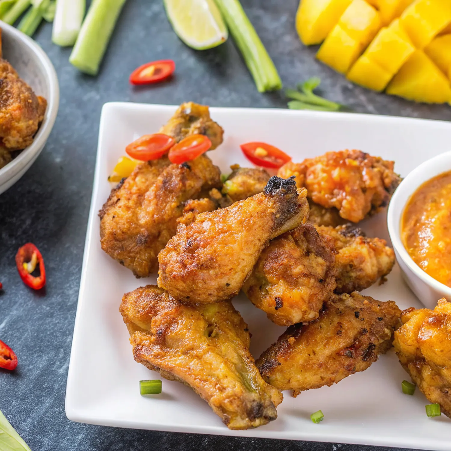 Perfectly seared Mango Habanero Chicken Wings served professional style