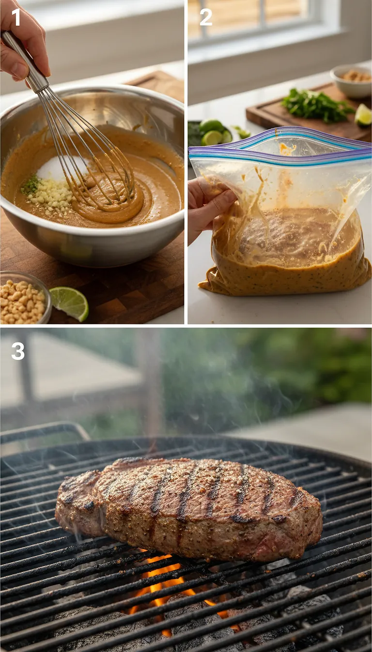 Step-by-Step High Heat Execution for Grilled Steak With Spicy Peanut Dressing
