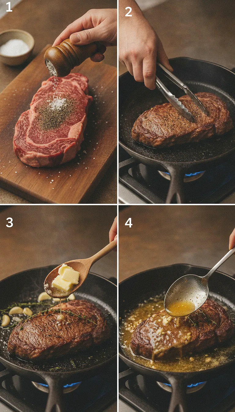 Step-by-Step High Heat Execution for Skillet Seared Steak with Garlic Butter