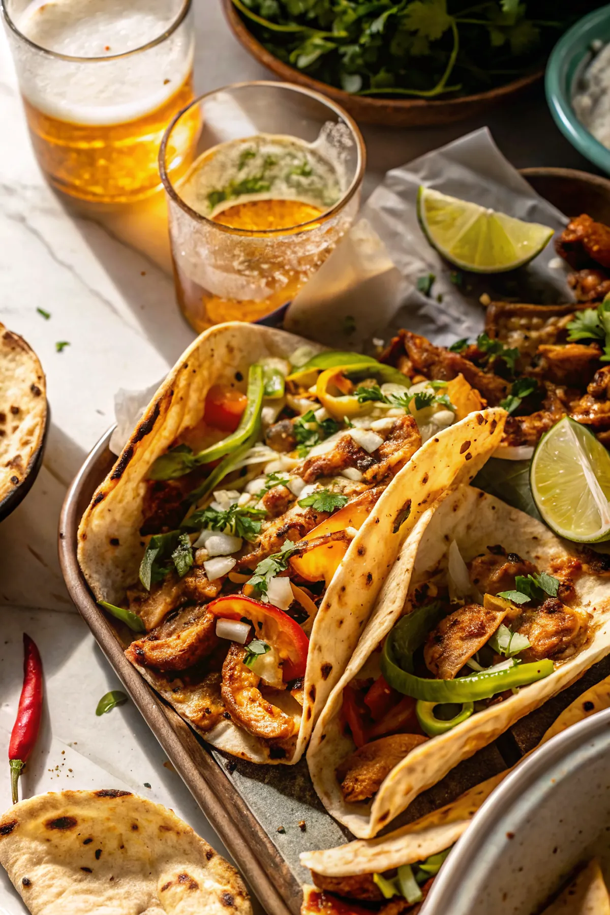 Perfectly seared Easy Sheet Pan Chicken Fajitas served professional style