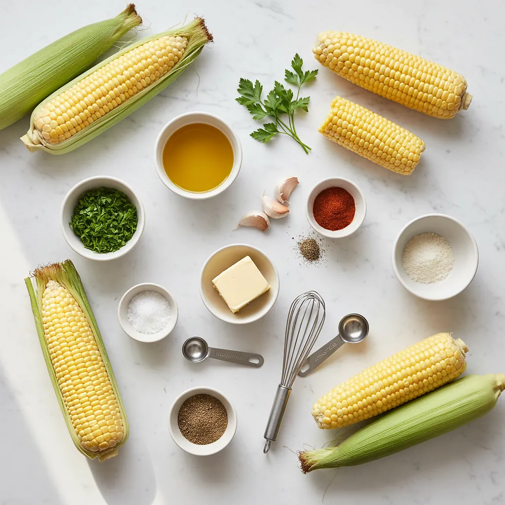 Corn Ribs ingredients organized for rapid prep on a dark wood board