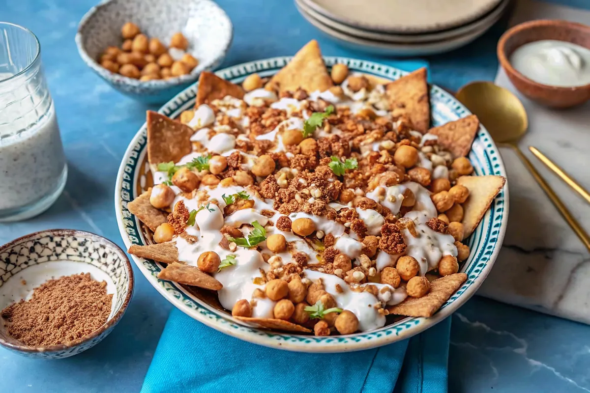 Perfectly seared Fatteh (Spiced Chickpeas with Crispy Pita and Garlicky Yogurt) served professional style