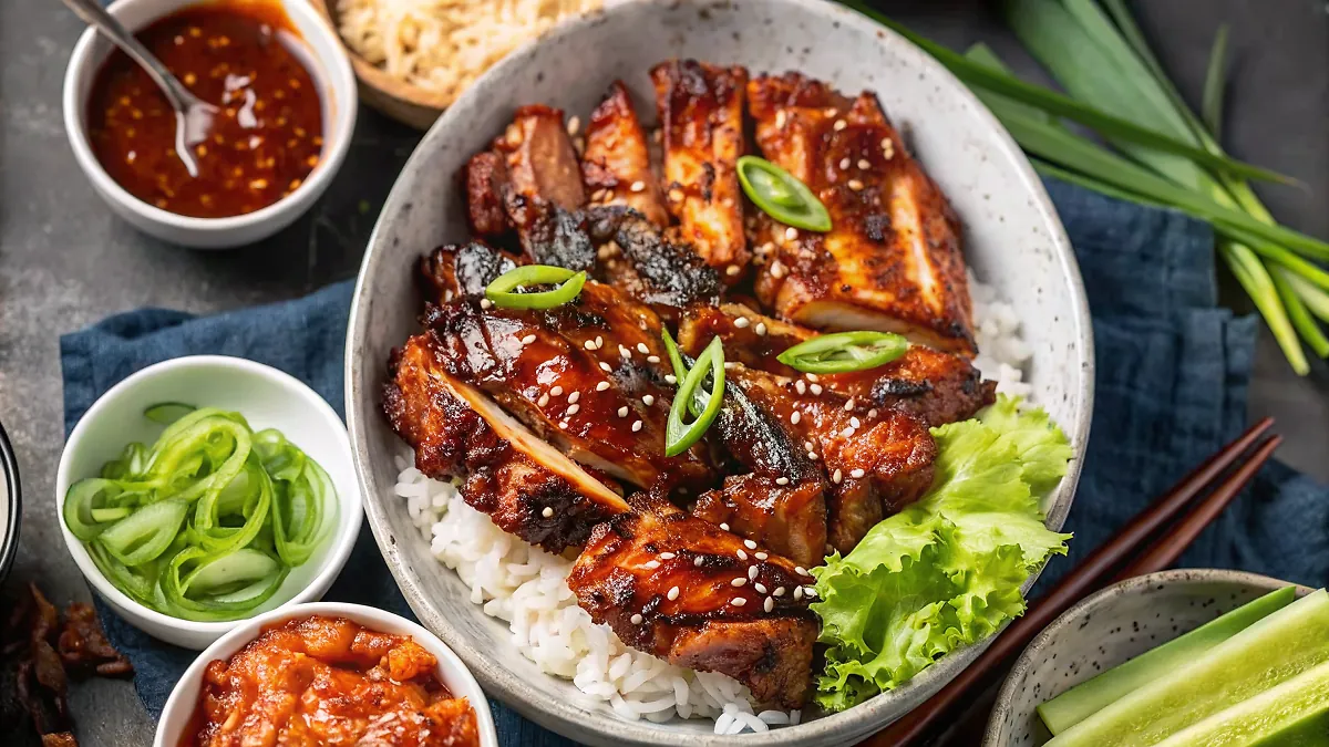 Perfectly seared Korean BBQ Chicken served professional style