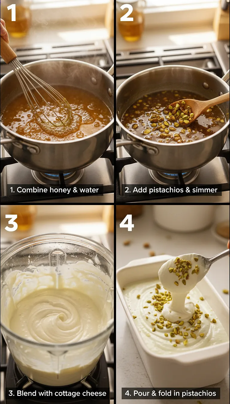 Step-by-Step High Heat Execution for High-Protein Honey-Pistachio Ice Cream