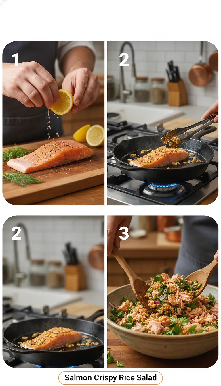 Step-by-Step High Heat Execution for Salmon Crispy Rice Salad