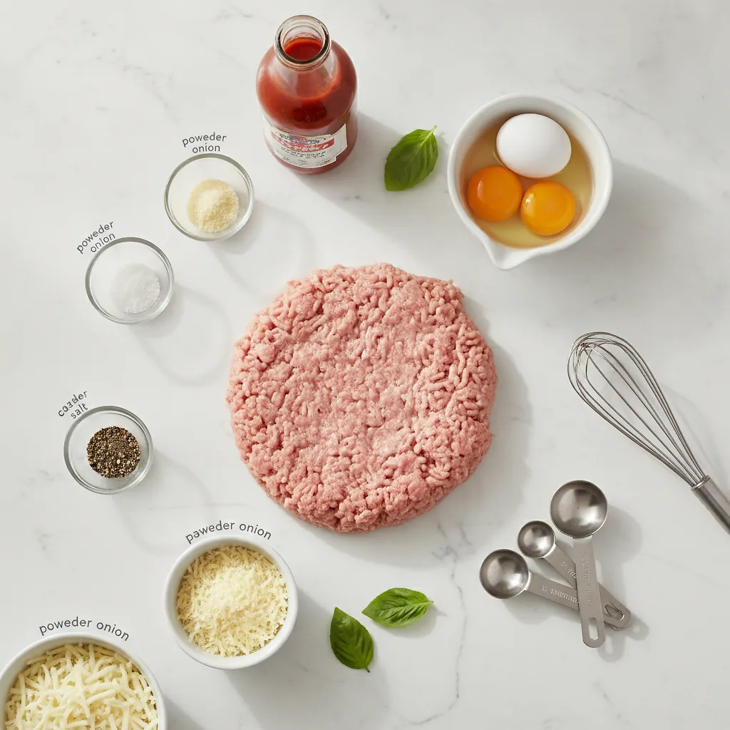 High Protein Chicken Crust Pizza ingredients organized for rapid prep on a dark wood board