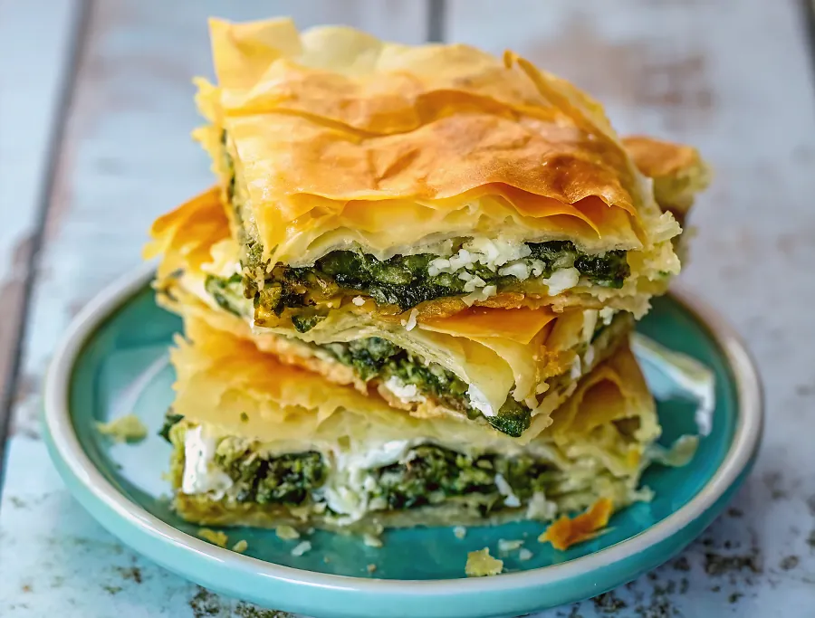 Perfectly seared Spanakopita served professional style