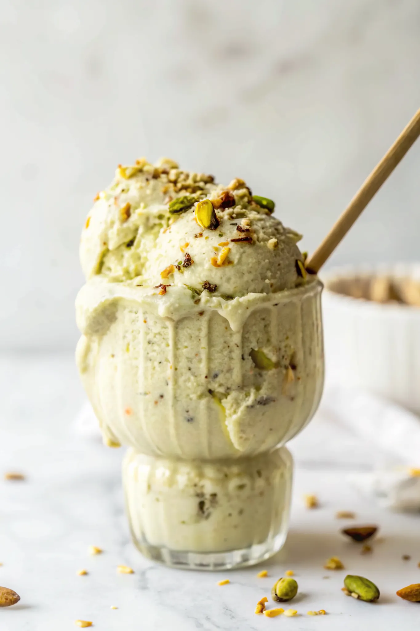 Perfectly seared Pistachio Cottage Cheese Ice Cream served professional style