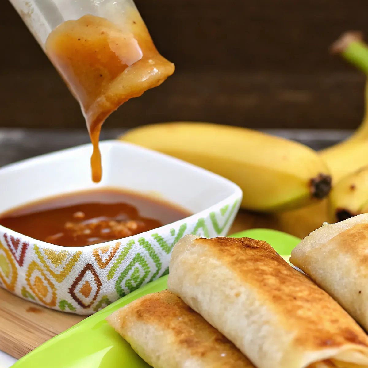 Perfectly seared Banana Lumpia (Filipino Turon) served professional style