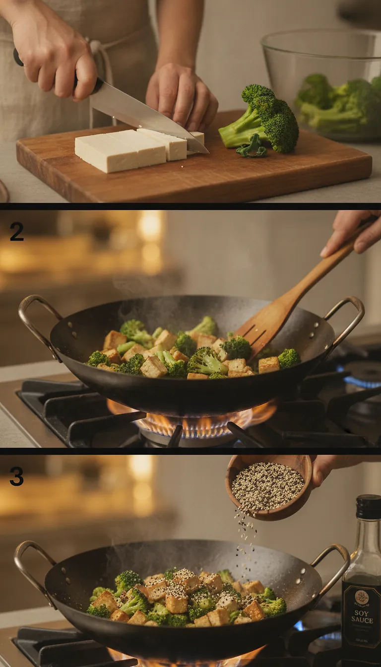Step-by-Step High Heat Execution for Sesame Tofu With Broccoli
