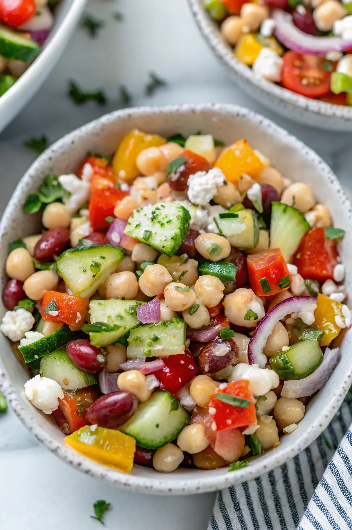 Perfectly seared Mediterranean Dense Bean Salad (Viral TikTok Recipe) served professional style