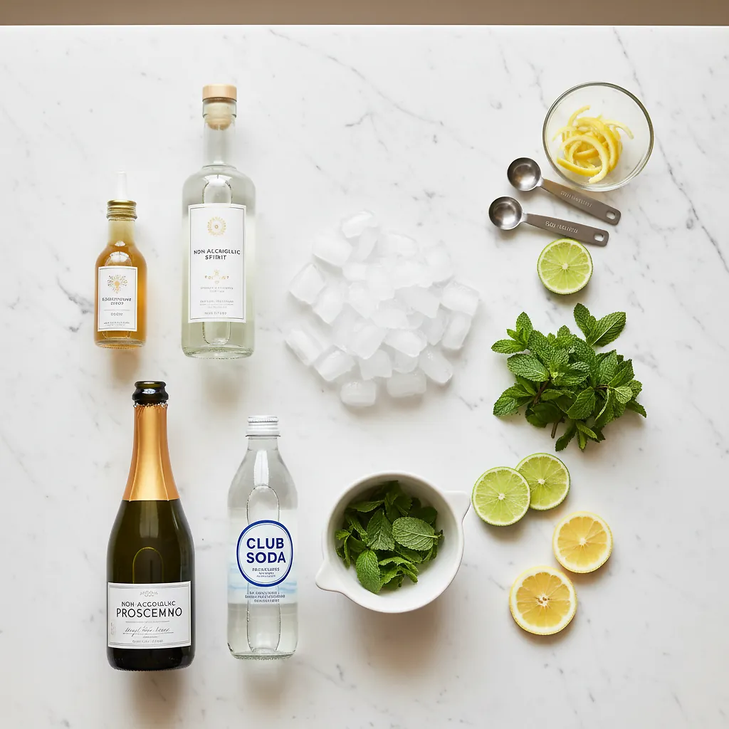 Hugo Spritz Recipe ingredients organized for rapid prep on a dark wood board