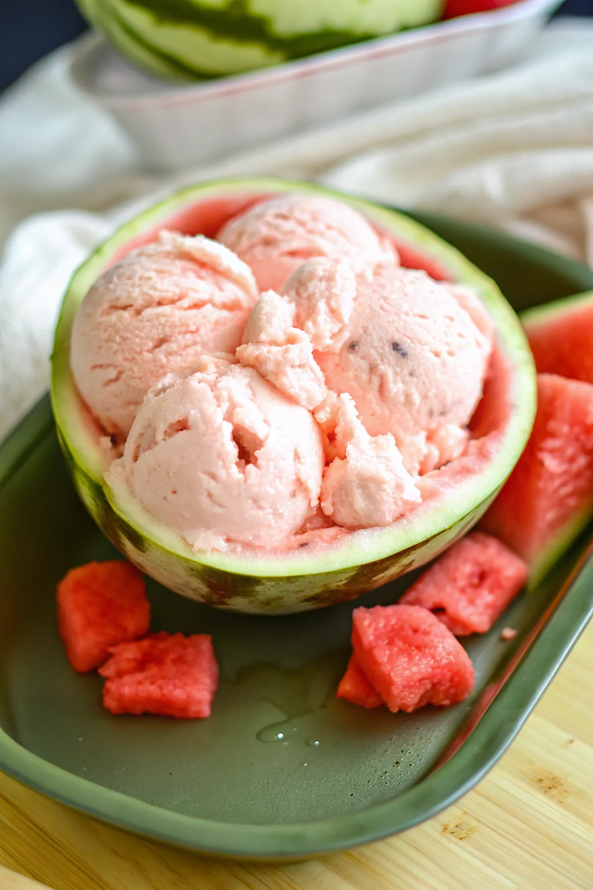Perfectly seared Homemade Watermelon Ice Cream (No-Churn Recipe!) served professional style