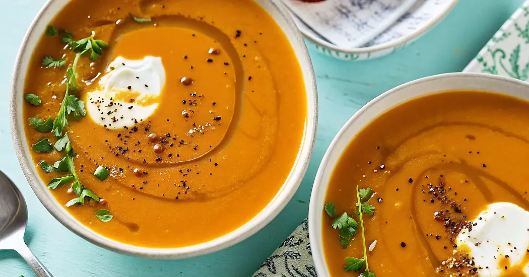 Perfectly seared Thomas Keller’s Butternut Squash Soup With Brown Butter served professional style